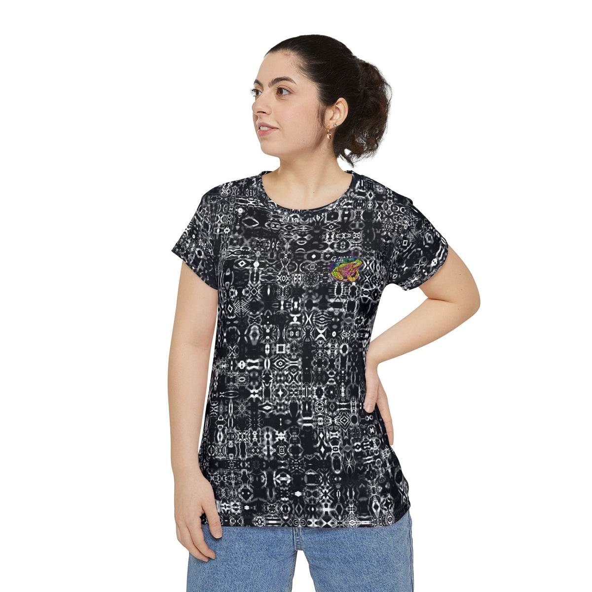 Galaxy Frog Women's Short Sleeve Cymatics Kaleidoscape Shirt (AOP)